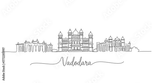 Vadodara City Skyline One Line Drawing
