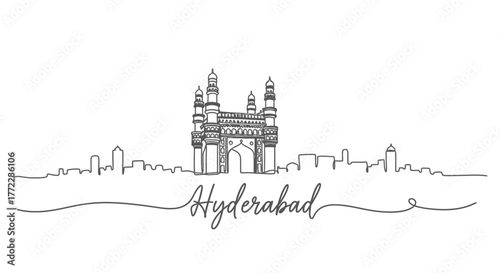 Fototapeta premium Hyderabad Skyline Silhouette with Charminar Landmark