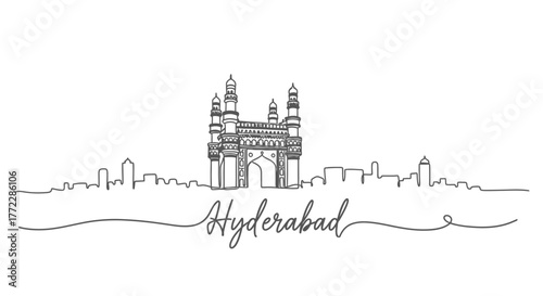 Hyderabad Skyline Silhouette with Charminar Landmark