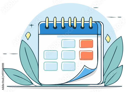 Calendar icon surrounded by leaves depicts scheduling reminder for upcoming events, planning