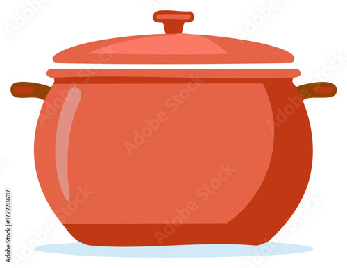 Vibrant red cooking pot with a matching lid and two side handles, essential kitchenware illustration