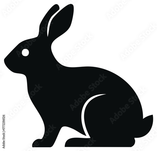 Simple Silhouette of a Sitting Rabbit with Long Ears and a White Eye