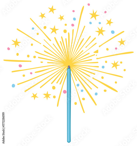 Festive sparkler bursting with colorful sparks and stars illustration