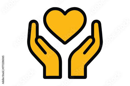 Hands gently cradling a bright yellow heart symbol of care and love