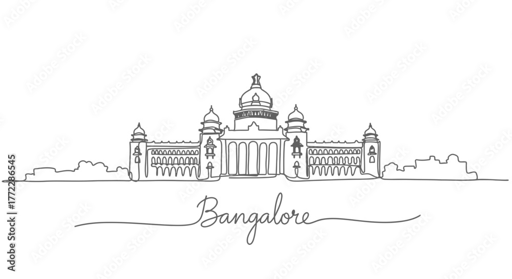 Fototapeta premium Bangalore City Hall Skyline Line Art