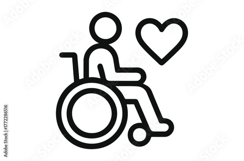A person in a wheelchair reaching for a floating heart symbol
