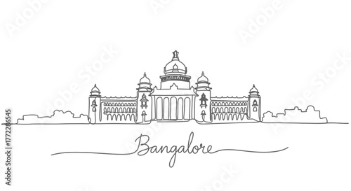 Bangalore City Hall Skyline Line Art