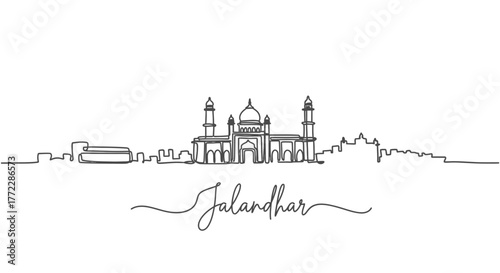 Jalandhar City Skyline Silhouette One Line Drawing