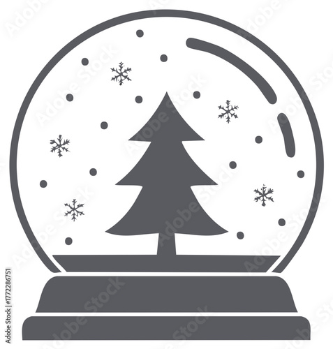 Minimalist Vector Snow Globe with Christmas Tree and Snowflakes
