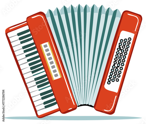 Illustration of Accordion Musical Instrument with Red Sides and Air Vent