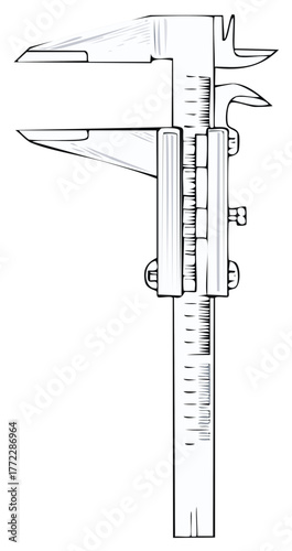 Vernier caliper measuring tool technical illustration diagram for engineering and industrial design
