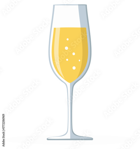 Flute glass filled with golden sparkling wine and bubbles