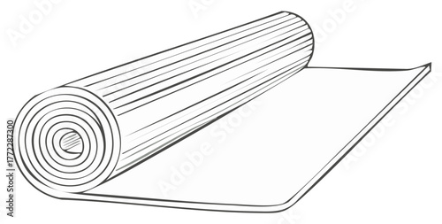 Rolled Yoga Mat Illustration for Fitness and Exercise Equipment Outlines