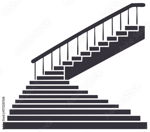 Simple vector silhouette of an ascending staircase with a handrail and multiple steps