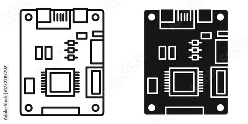 Microcontroller board, vector illustration, circuit
