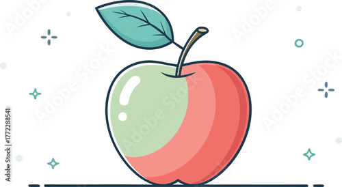 Vibrant, fresh apple illustration with a single green leaf, symbolizing healthy eating and natural goodness, perfect for food blogs and wellness content.