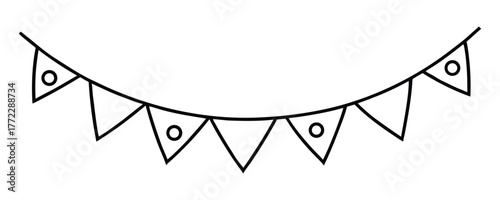 Simple hand drawn outline of triangle bunting flags with circles