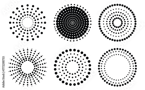 black and white radial dot patterns and designs