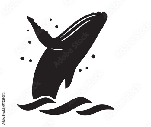 Dynamic whale leaping from ocean waves in silhouette