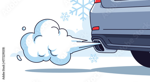 Car exhaust releasing smoke in cold winter environment