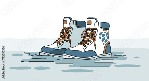 Stylish winter boots in slush for cold weather adventures and outdoor activities