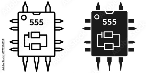 555 timer chip icon in black and white