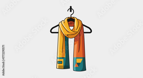 Colorful scarf hanging on a hook in modern graphic design for winter fashion