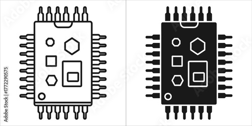 Microchip icon, processor and computer chip