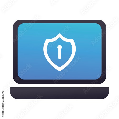 Computer security icon vector, cyber security icon, laptop with shield and keyhole symbol, protect your laptop illustration, web security vector image