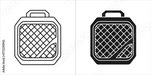 Portable speaker icon, in black and white