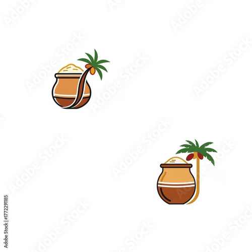 Celebrate Pongal with traditional earthen pots and palm trees, a symbol of harvest and prosperity for cultural events and festive designs, originally vector
