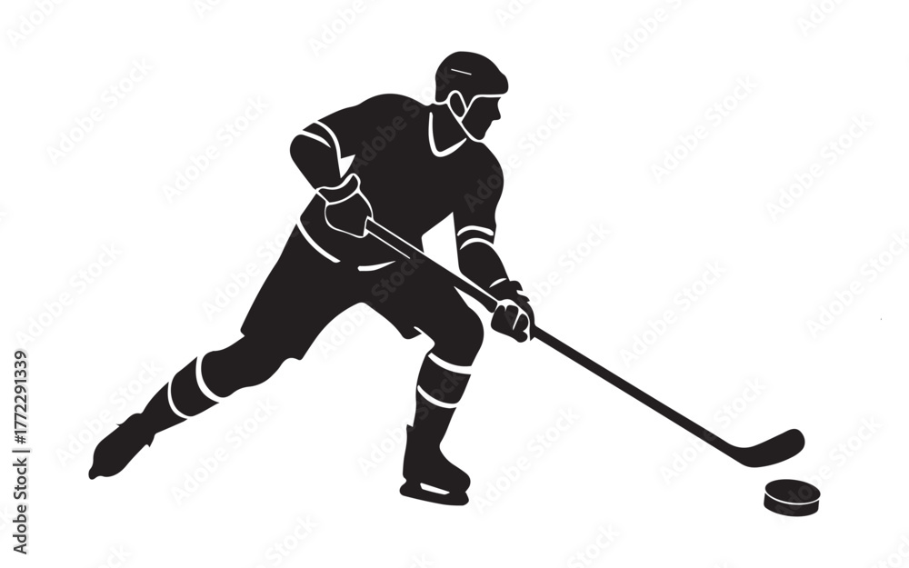 Fototapeta premium Hockey Player and Stick Silhouette Vector Illustration — Sport Equipment and Athlete Icon DesignWeb