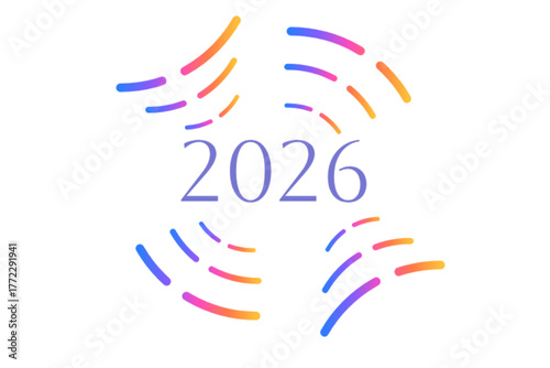 2026 Celebration Graphic with Colorful Circular Lines