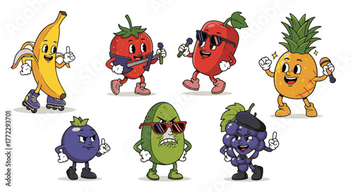 Discover a delightful cast of funny cartoon characters, transforming everyday fruits into lively, animated performers ready for fun and cheer