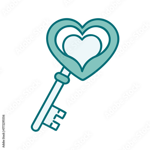 Heart Handle Antique Key Icon for Web and Graphic Design