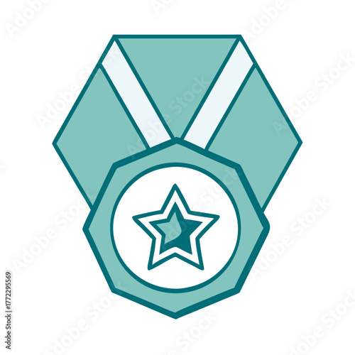 Hexagonal Medal with Star Icon for Web and Graphic Design