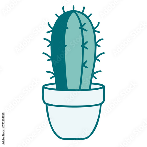 Tall Oval Cactus with Few Spines in a Pot Icon for Web and Graphic Design