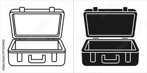Open suitcase in outline and glyph style