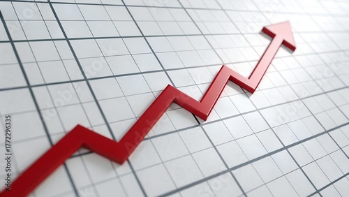 Dynamic red arrow trending upward on grid, demonstrating business growth and financial success for marketing, advertising, and corporate messaging