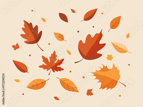 Autumn Leaves Falling Abstract Background with Various Leaf Shapes and Colors