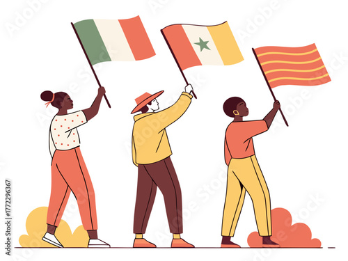 People holding flags of different countries representing diversity, unity, and global harmony