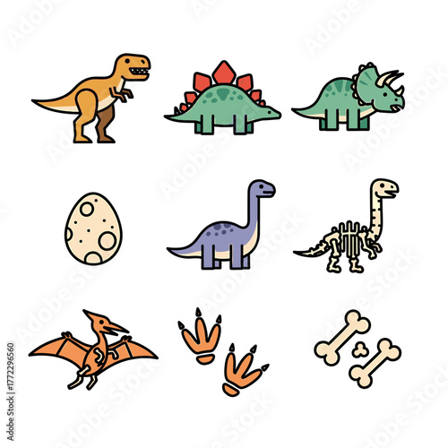 Cartoon Dinosaur Set: T-Rex, Stegosaurus, Triceratops & More