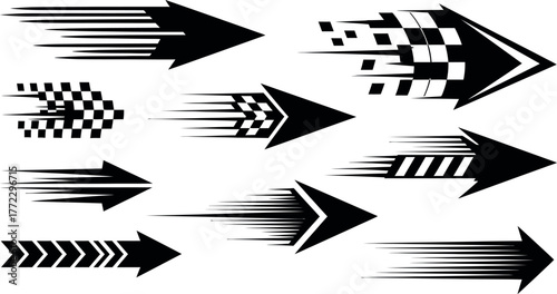 Dynamic motion arrows speed trails racing flag elements pack abstract graphic design