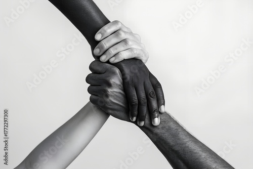 Interracial Hands Gripping Each Other in a Symbol of Unity