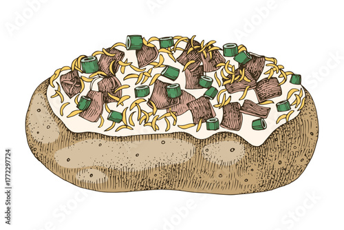 Stuffed baked potato hand drawn vector illustration