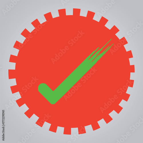 Checkmark and Gear Icon Vector: Successful Process, Quality Control, and Verified Settings Symbol