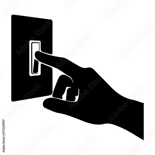 Black and White Silhouette of Hand Operating a Light Switch