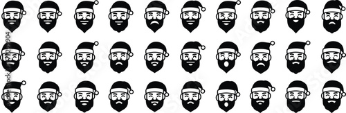 Diverse collection of stylized male faces with headbands and beards featuring glitch art effects showing individuality and modern design vector christmas