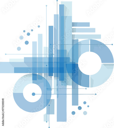 Abstract blue geometric shapes and lines representing data visualization and analytics
