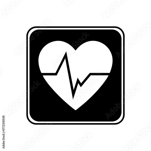 Heart health monitoring icon with electrocardiogram line vector.